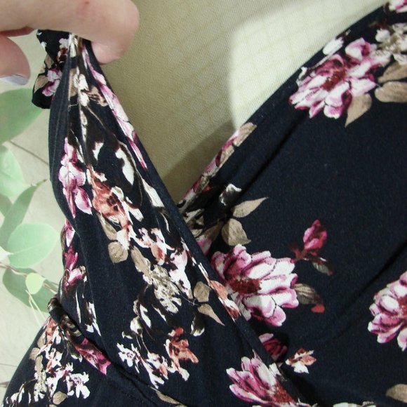 Black Pink Floral Ruffle Wrap Dress Chelsea & Violet Large Cottagecore Romantic - Picture 3 of 16